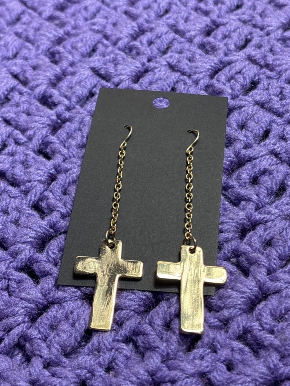 Goldtone Cross Chain Dangle Earrings 3 inches Long